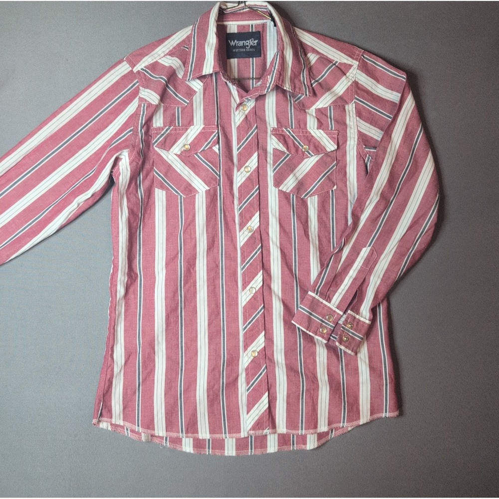 Wrangler Pearl Snap Shirt Boys 10-12 Large Red Stripe Western Long Sleeve